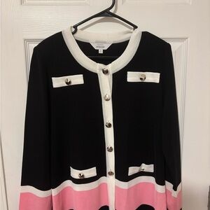 Misook Black and White Cardigan with Silver Buttons